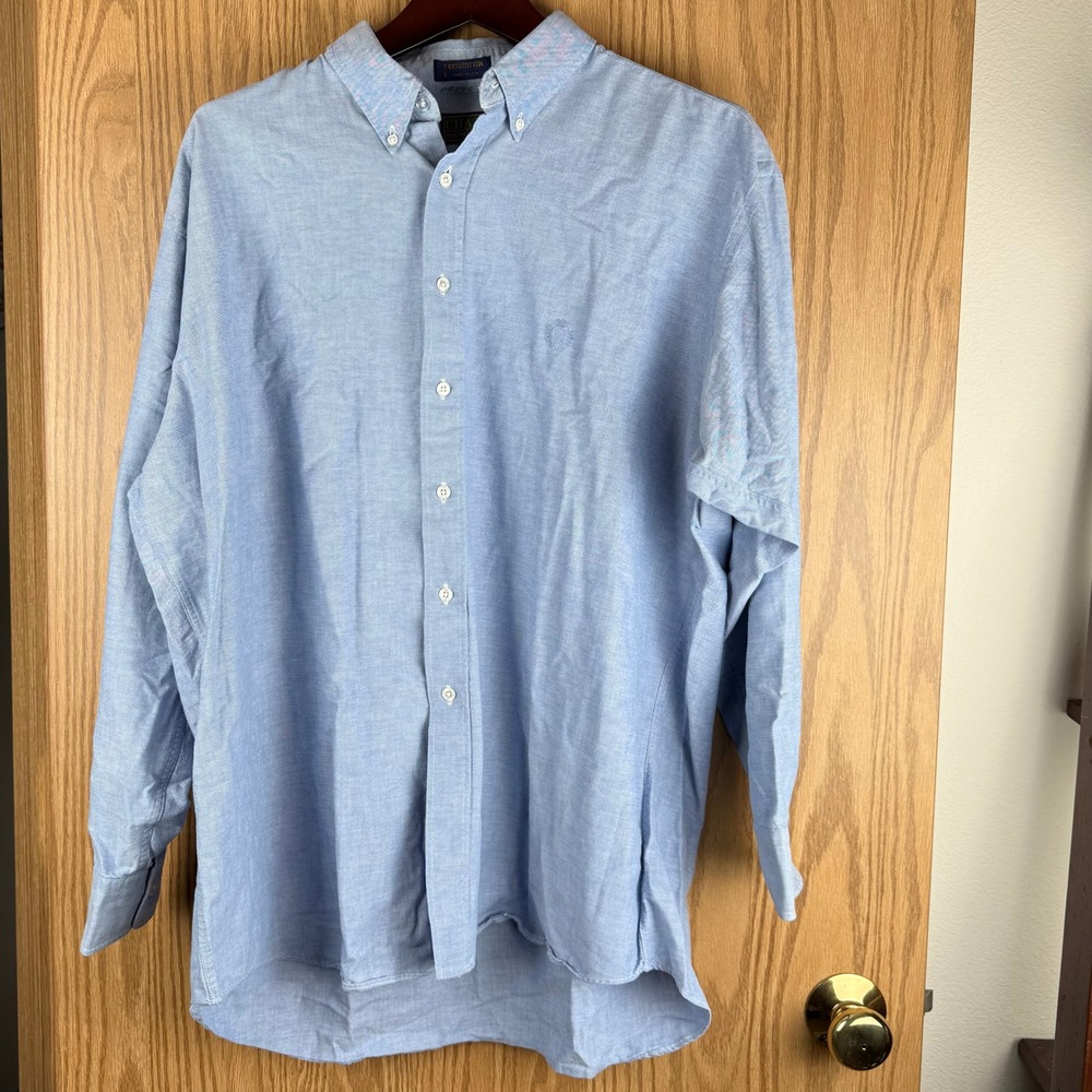 Chaps Ralph Lauren Button Down Shirt Crown Logo Light Blue Dress Shirt 17 1/2 XL